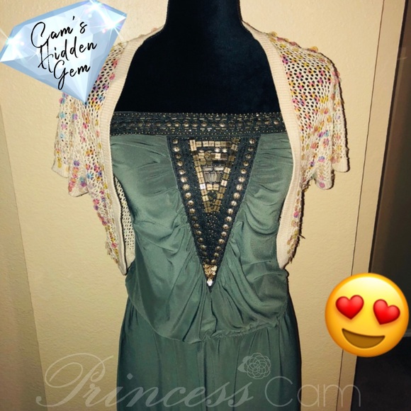 Cejon Champagne Sequin Open Knit Shrug Sz S/M - Picture 3 of 8